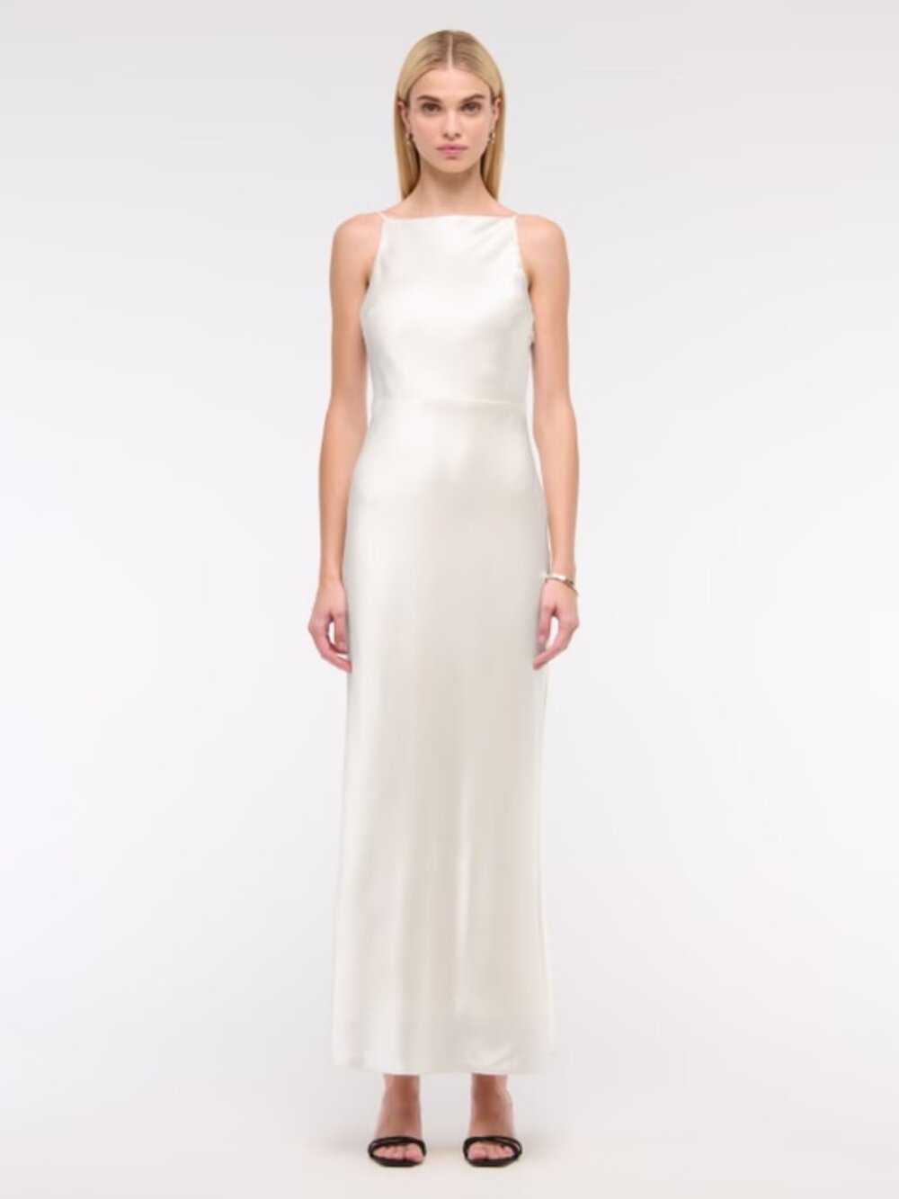Women's High-Neck Crinkle Satin Maxi Dress